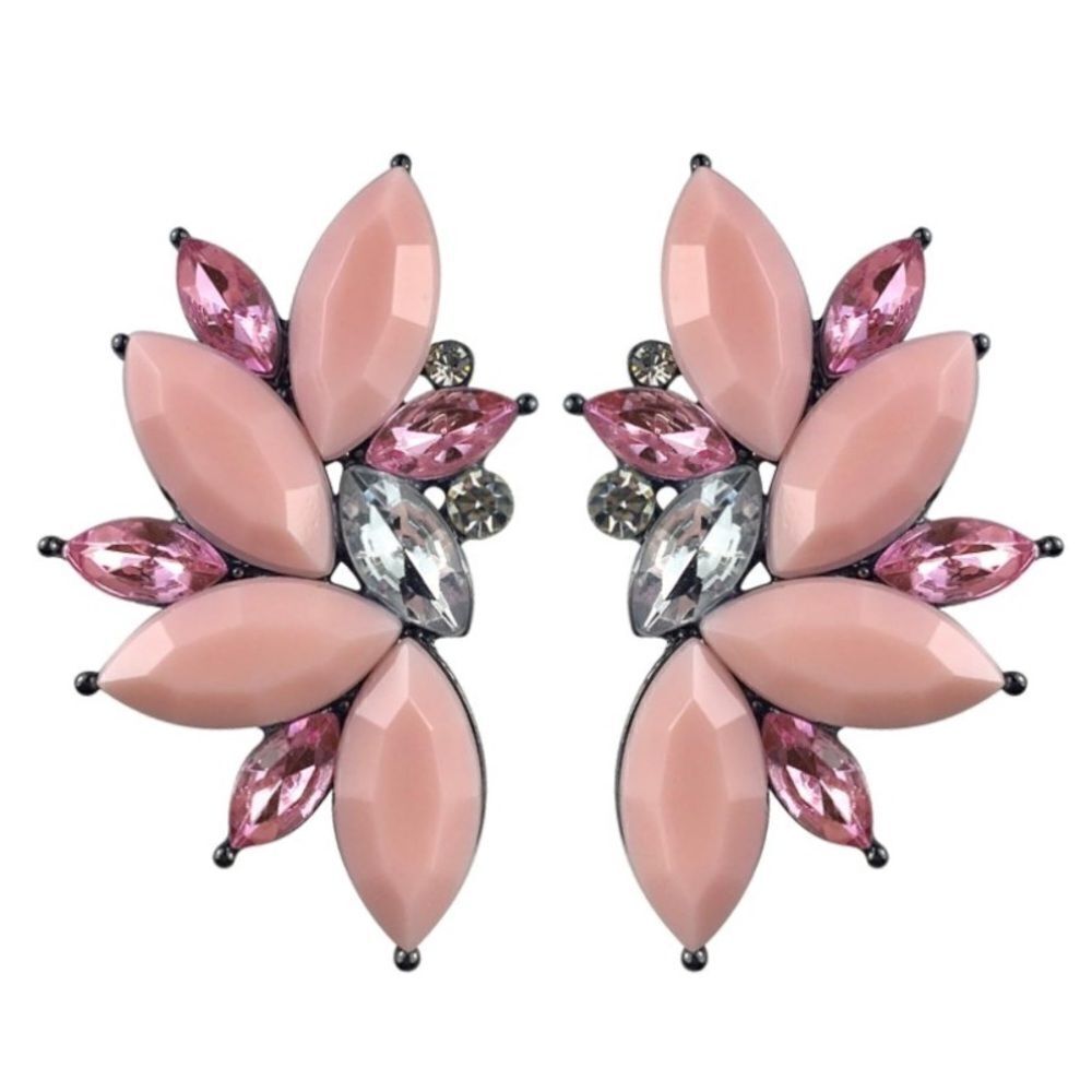 Gun Metal Black with Matte Pink Crystal 80's Punk Rock Starburst Earrings
